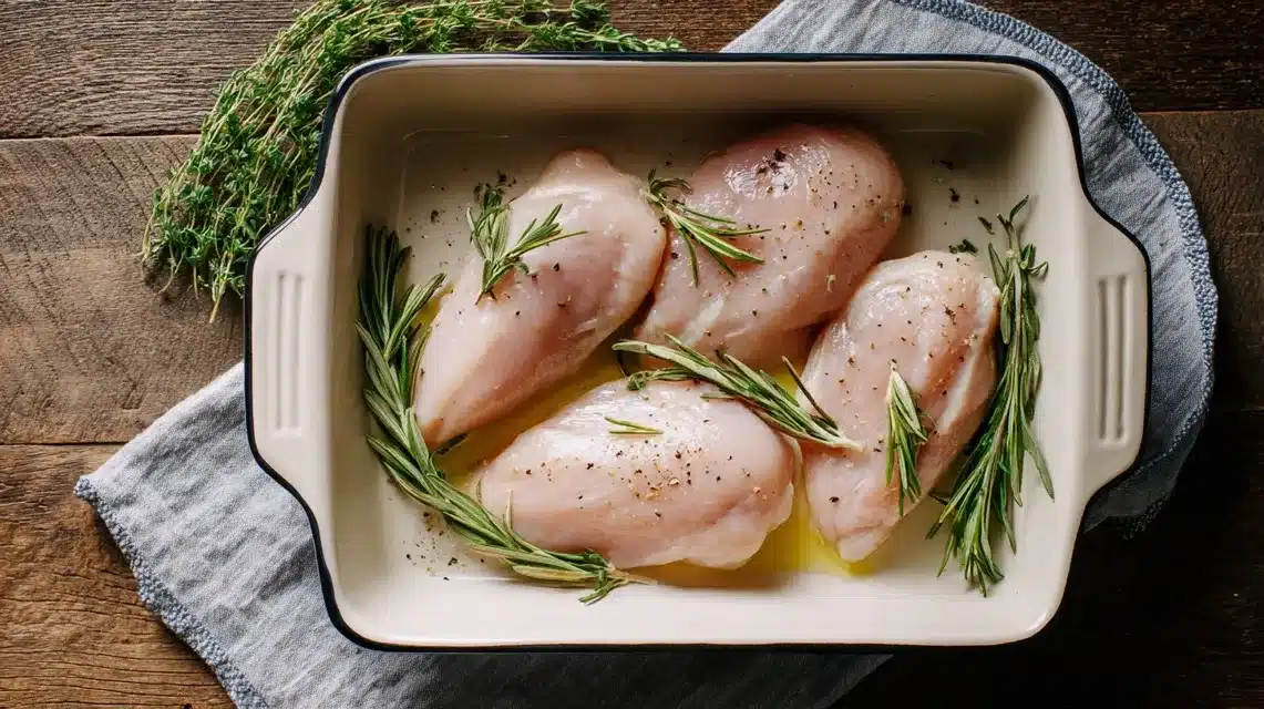 reheating oven and preparing baking dish baked pesto chicken prep with greased dish
