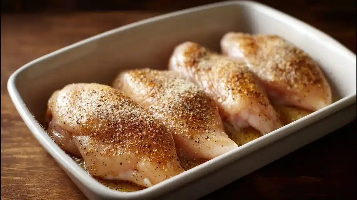 Seasoning raw chicken breasts baked pesto chicken seasoned in dish