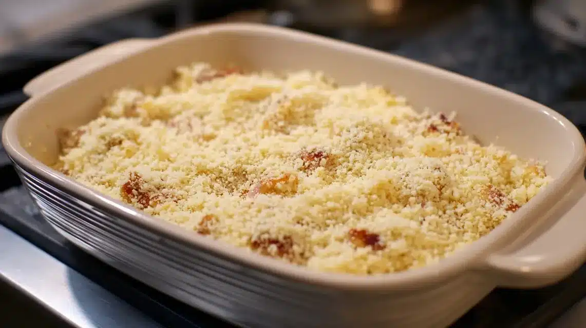 Topping with panko and butter Adding crispy topping to chicken cordon bleu casserole