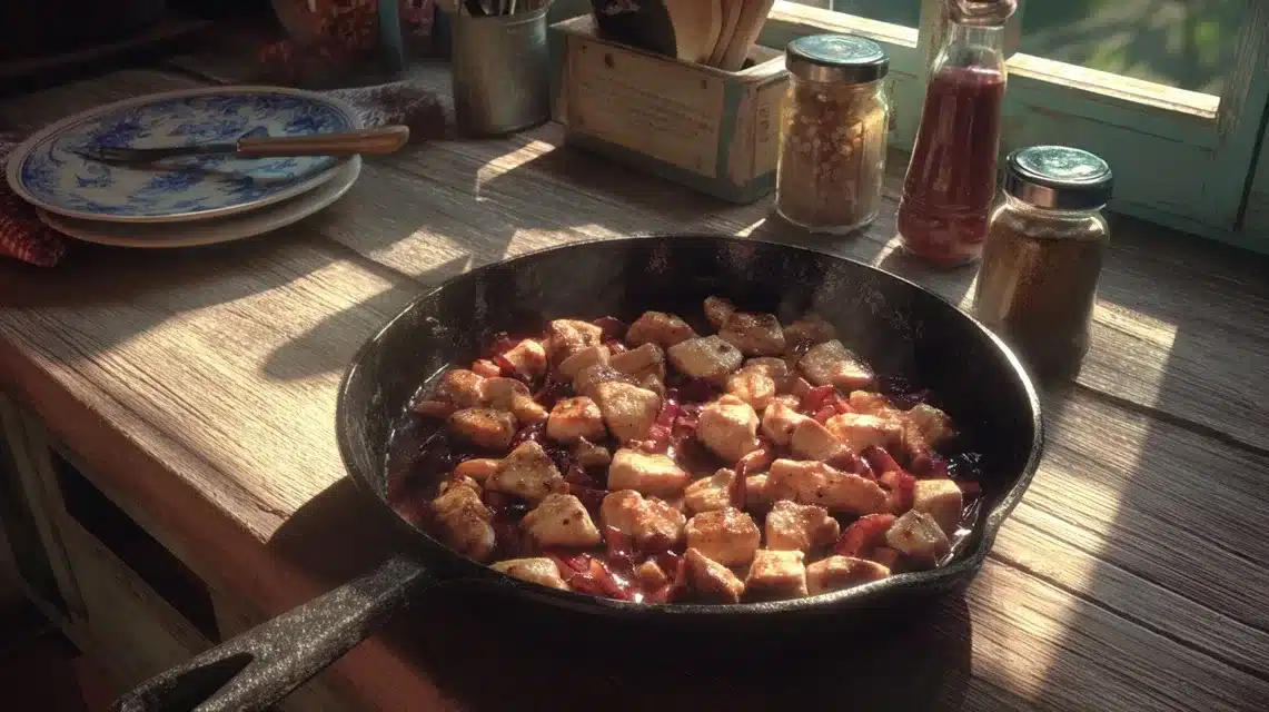 Letting chicken rest Resting cooked chicken in skillet