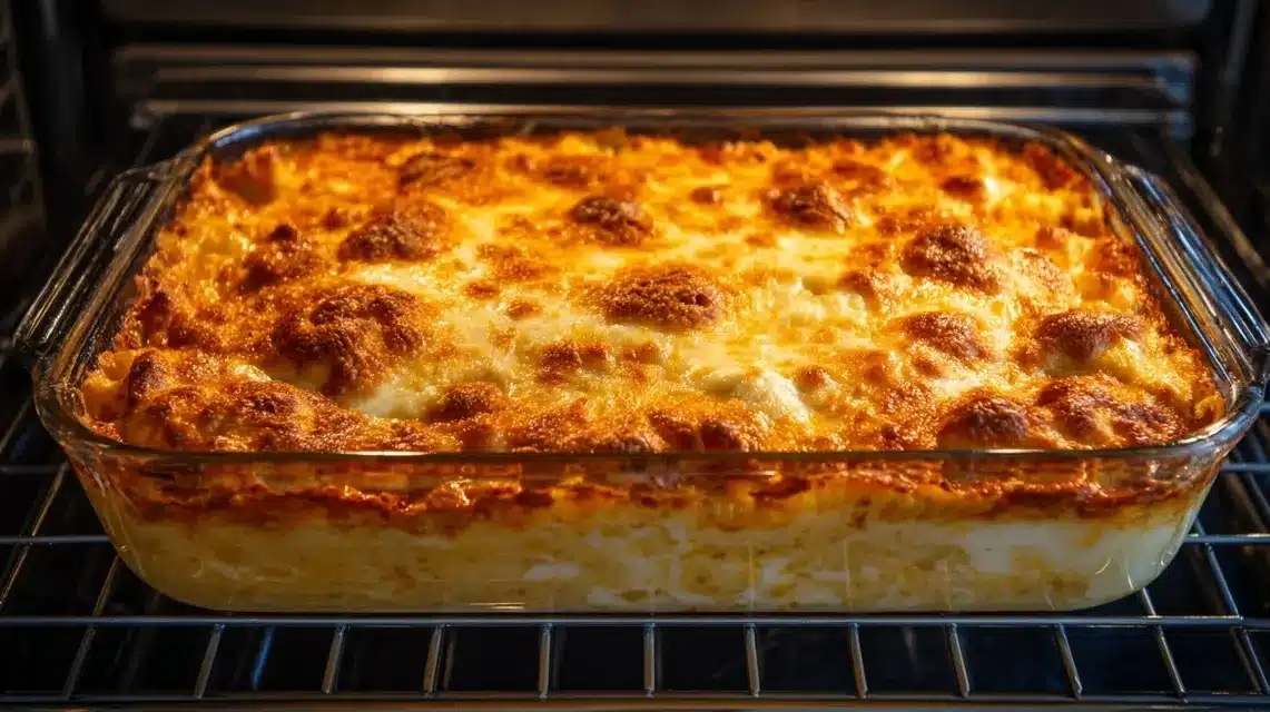 Finished chicken cordon bleu casserole on cozy kitchen table Chicken cordon bleu casserole served on a rustic plate