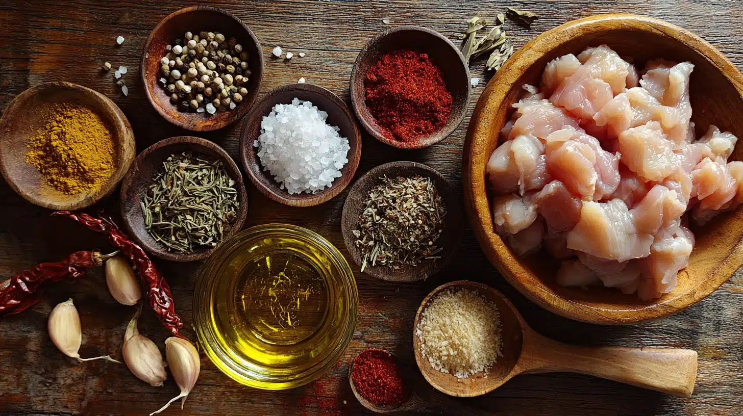 baked-chicken-bites-ingredients Ingredients for baked chicken bites on kitchen counter