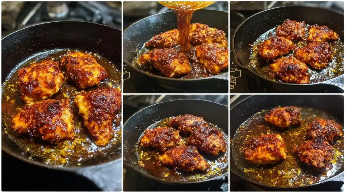 cooking-harissa-honey-chicken Cooking harissa honey chicken in a skillet
