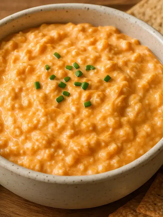 Cottage cheese buffalo chicken dip served with healthy sides