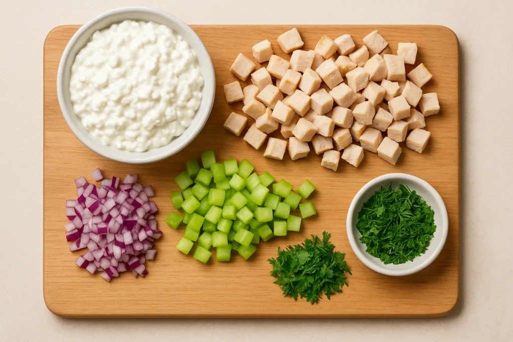 Ingredients for cottage cheese chicken salad