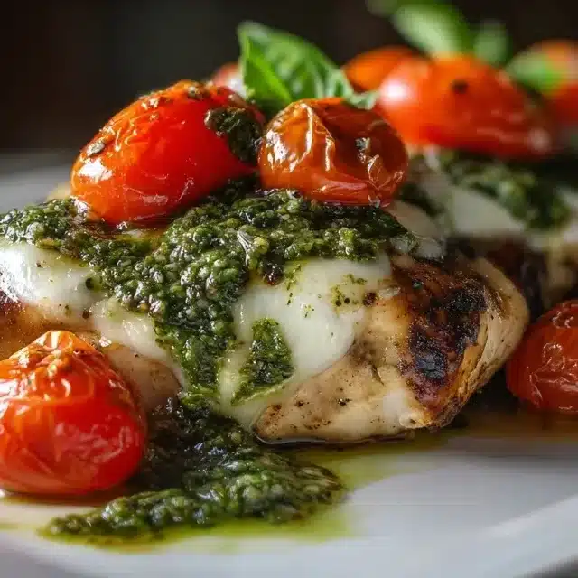 Grilled chicken Margherita Olive Garden style served on white plate