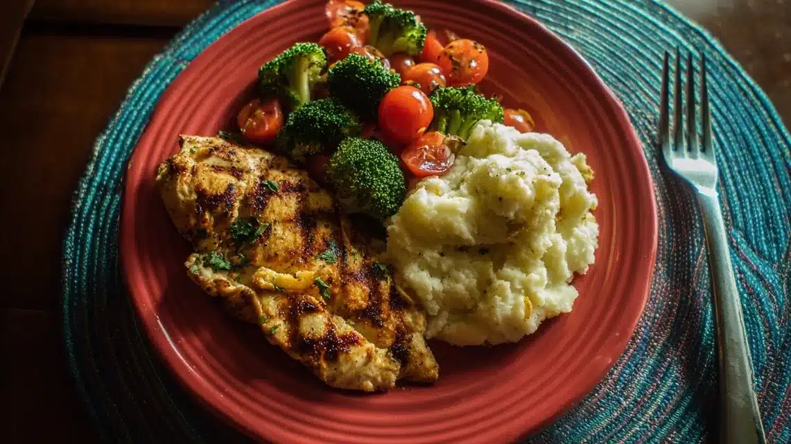 grilled-chicken-margherita-with-sides Grilled chicken Margherita with low-carb vegetable sides