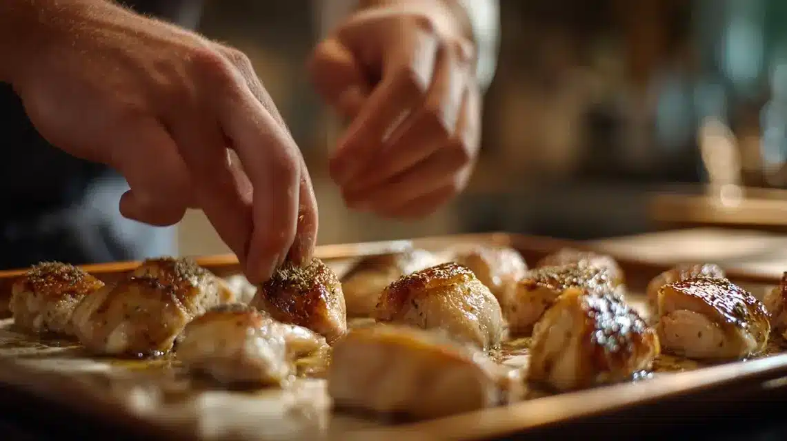 how-to-make-baked-chicken-bites Preparing baked chicken bites for the oven