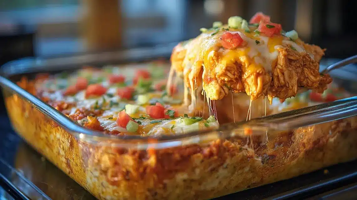 layering-chicken-taco-casserole Layering chicken taco casserole in a dish