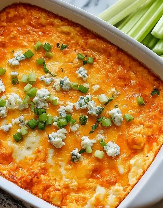 Buffalo chicken dip healthy served on a rustic plate