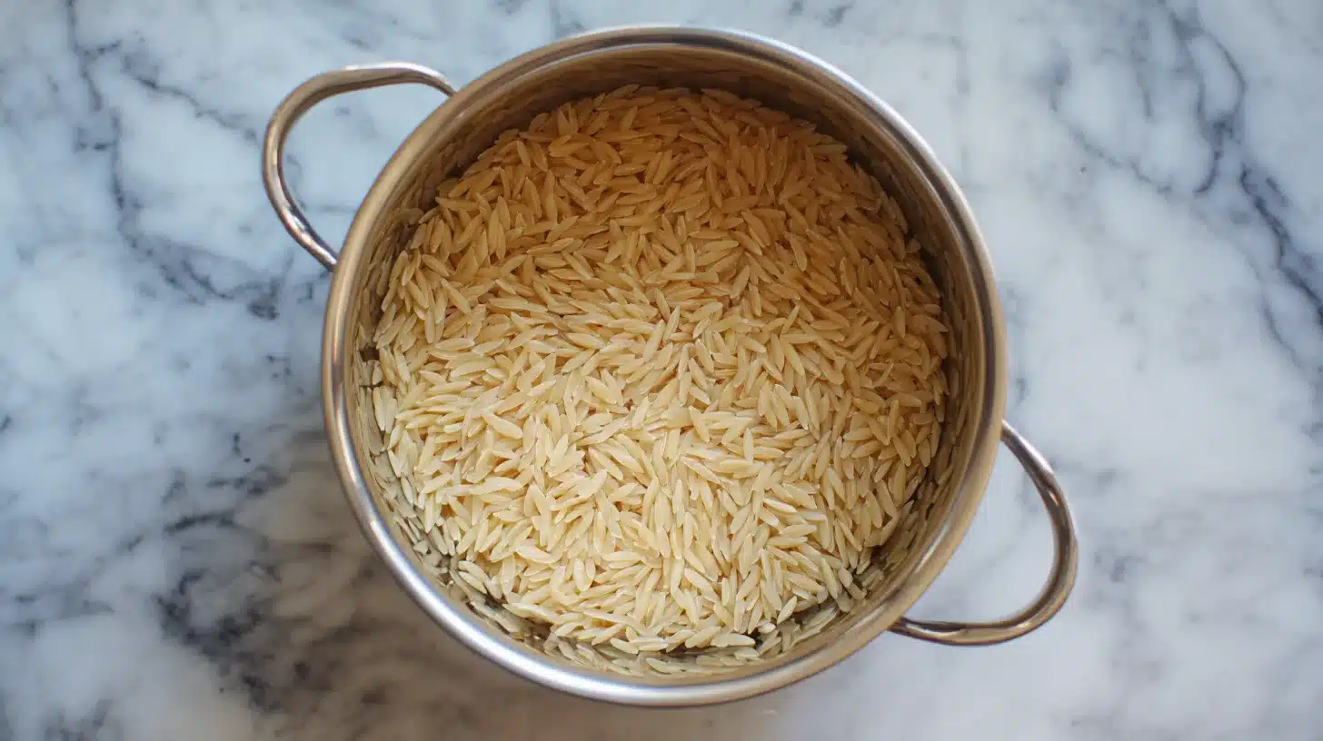 Boiling orzo pasta in salted water Cooking orzo for chicken alfredo orzo