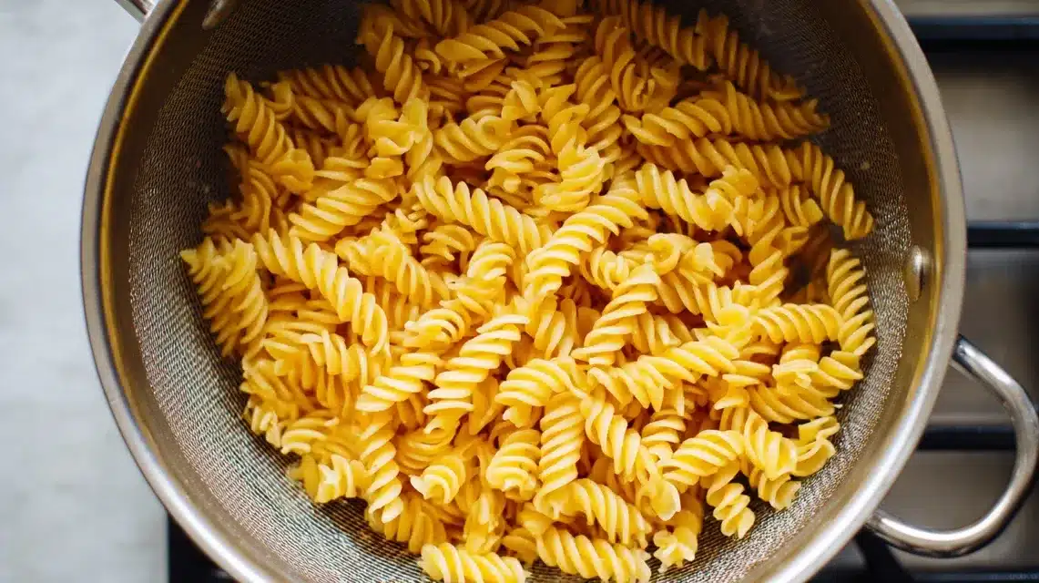 Boiling pasta in salted water Garlic Parmesan Chicken Pasta in salted boiling water