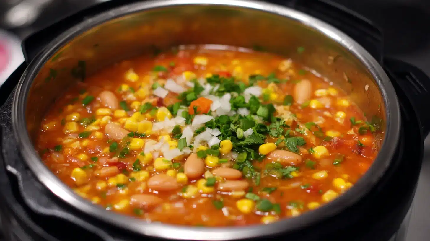 2 Adding beans and broth Ingredients for chicken white bean chili Instant Pot