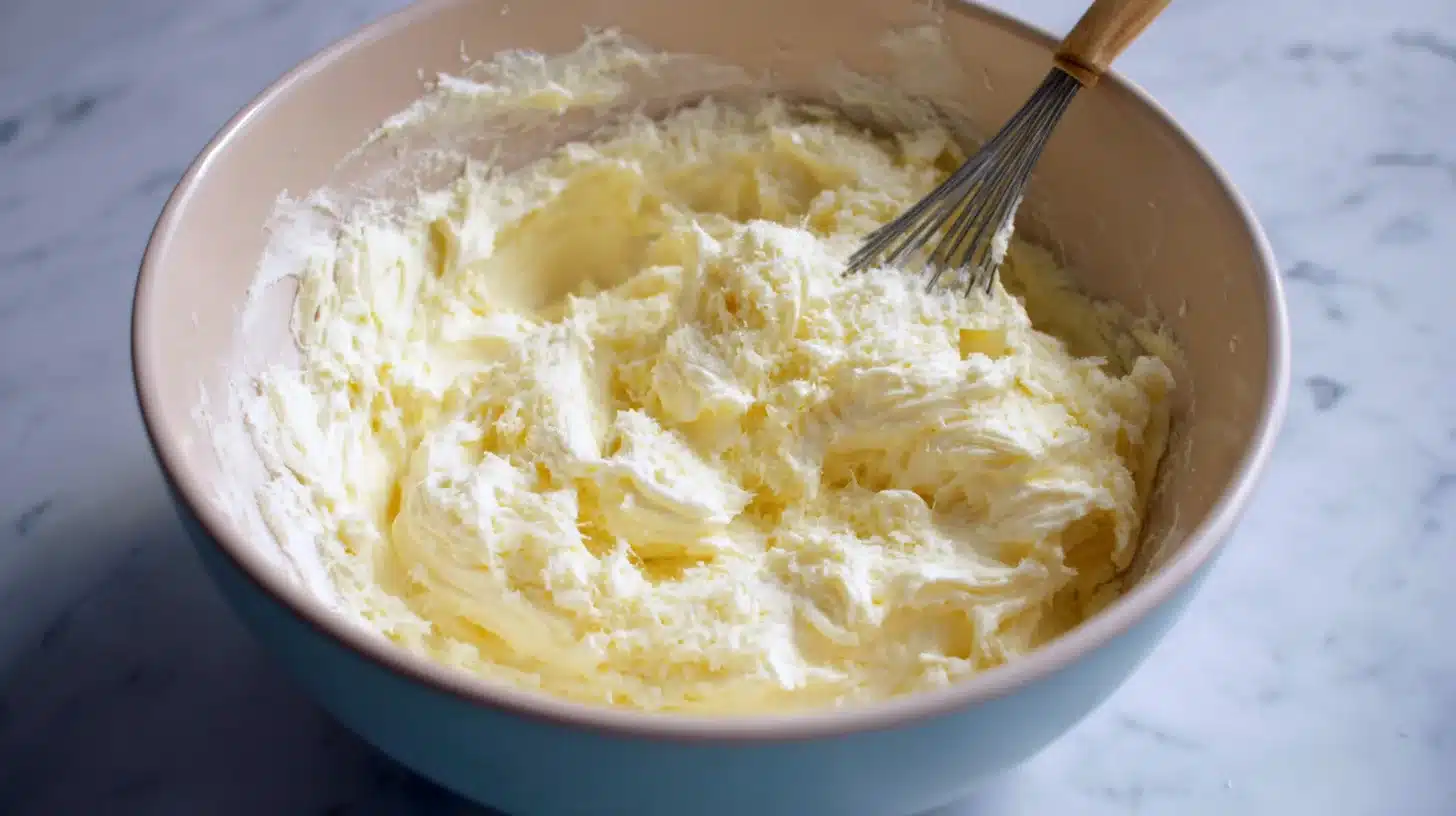 Mixing mayo, Parmesan, and garlic powder creamy mayo parmesan crusted chicken mixture