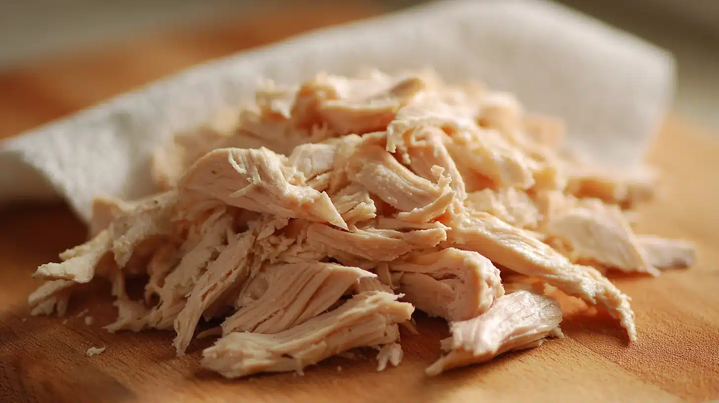 Drying canned chicken thoroughly Removing moisture from canned chicken for crust