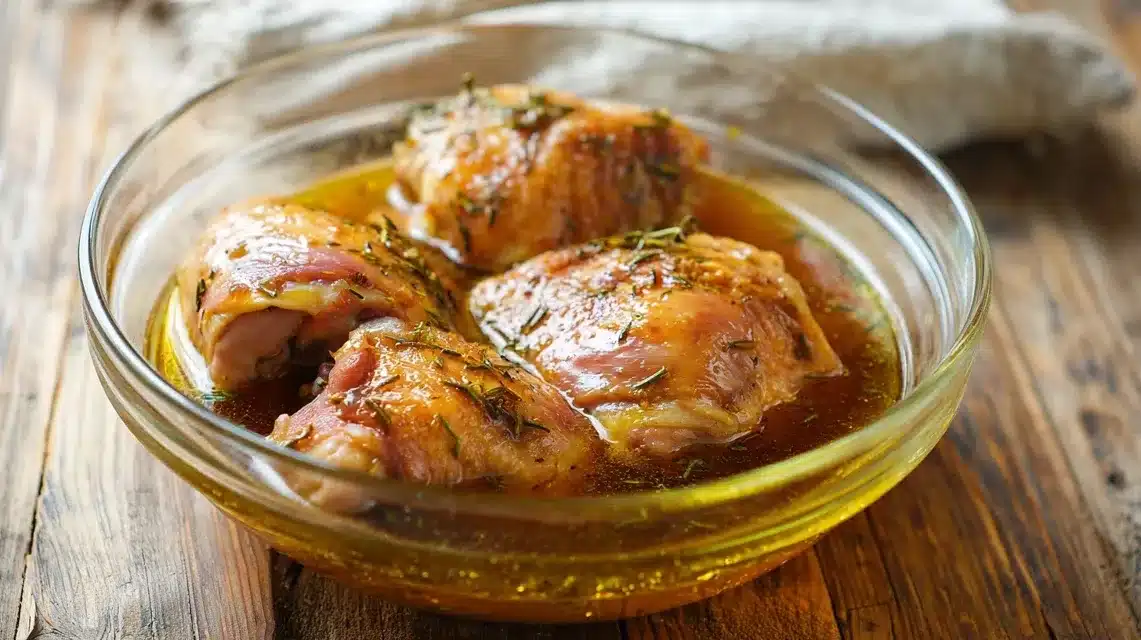 Chicken marinating in teriyaki Chicken soaking in grilled teriyaki chicken marinade