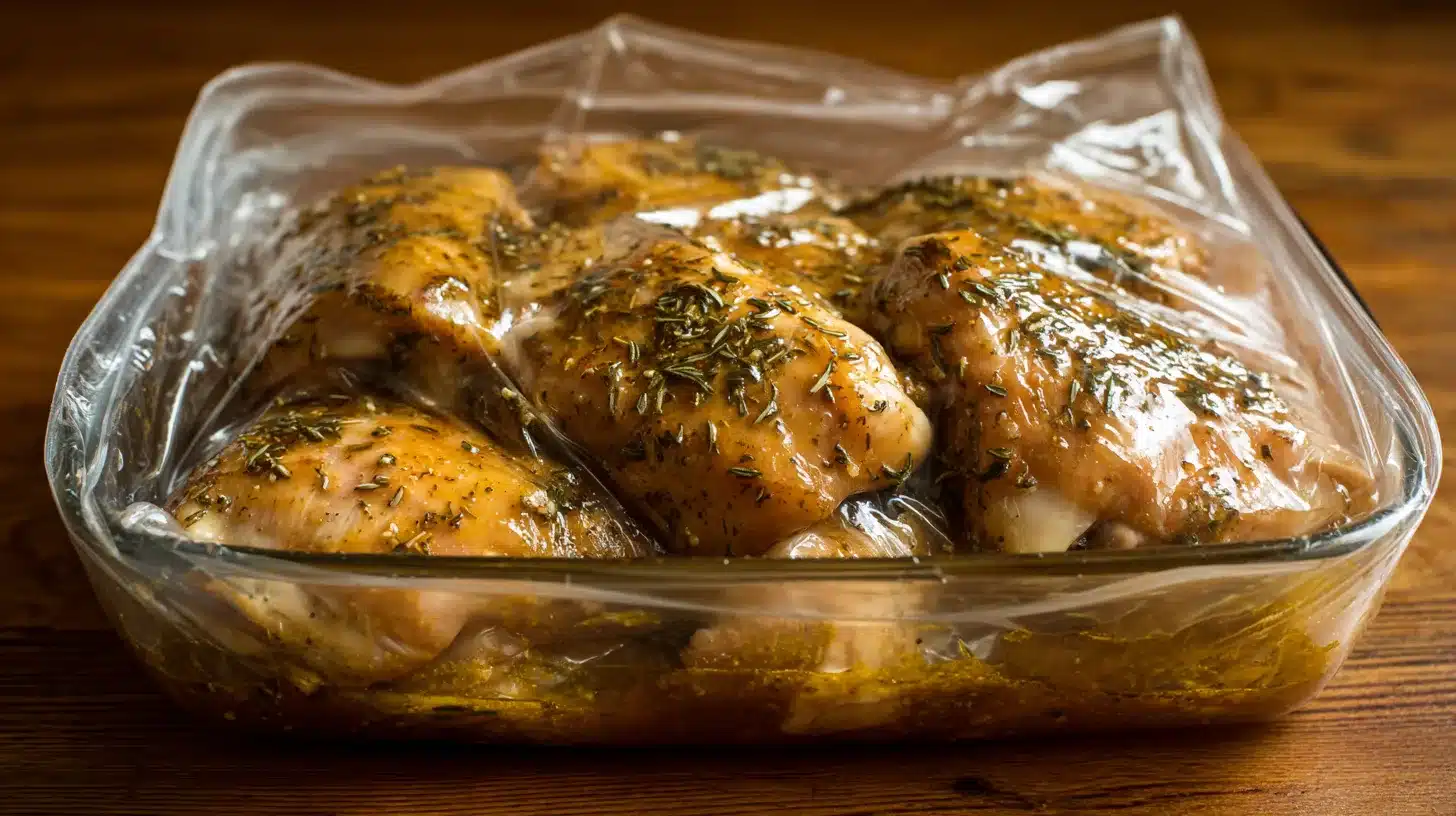 2Marinating chicken thighs in teriyaki sauce Chicken thighs marinating for Panda Express Grilled Teriyaki Chicken