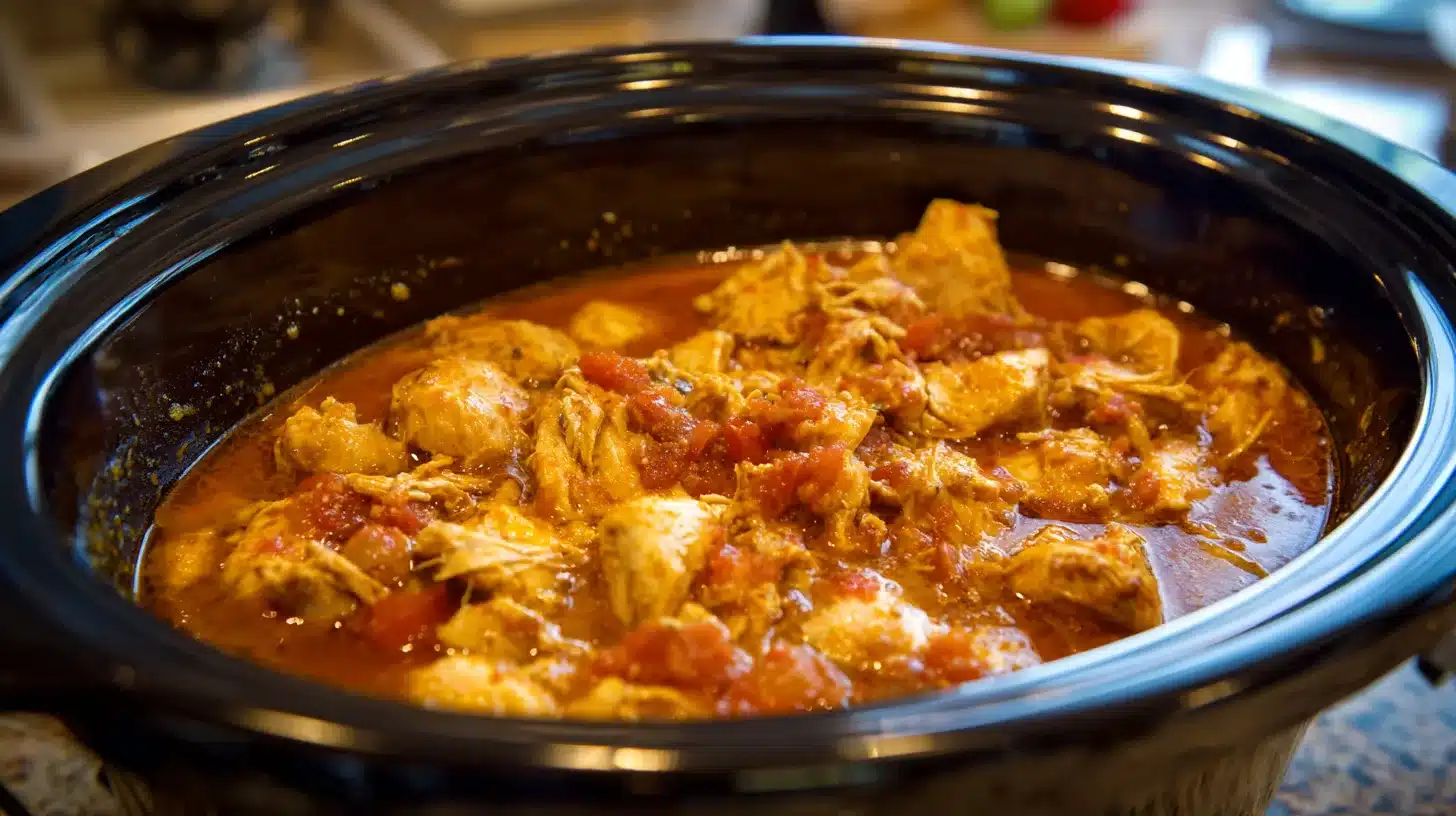 Slow cooker covered and cooking Crockpot cooking crockpot southwest chicken on low