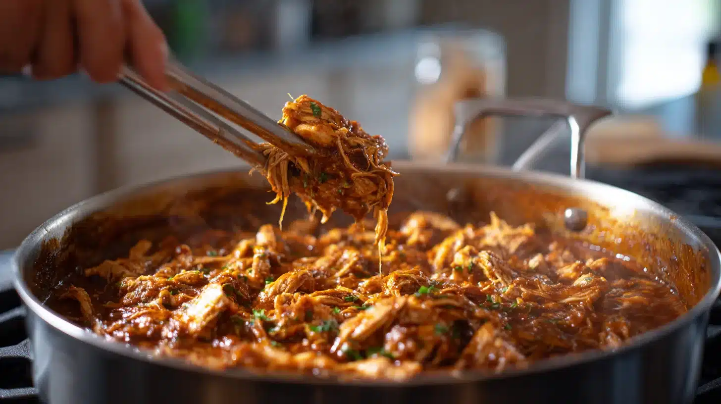 Shredding cooked chicken in crockpot Shredding crockpot southwest chicken after cooking