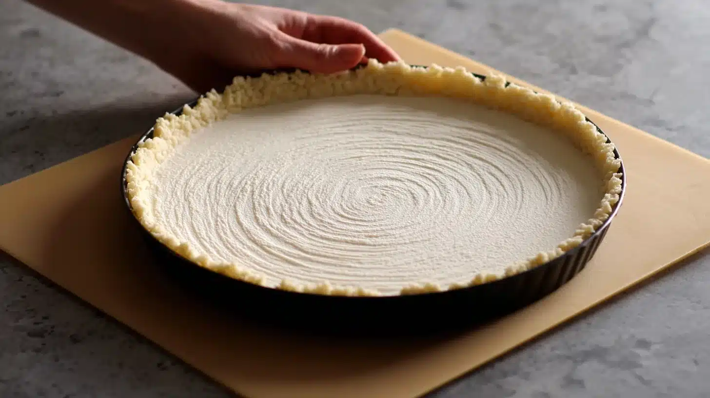 Shaping chicken crust base Pressing chicken crust pizza near me into pan