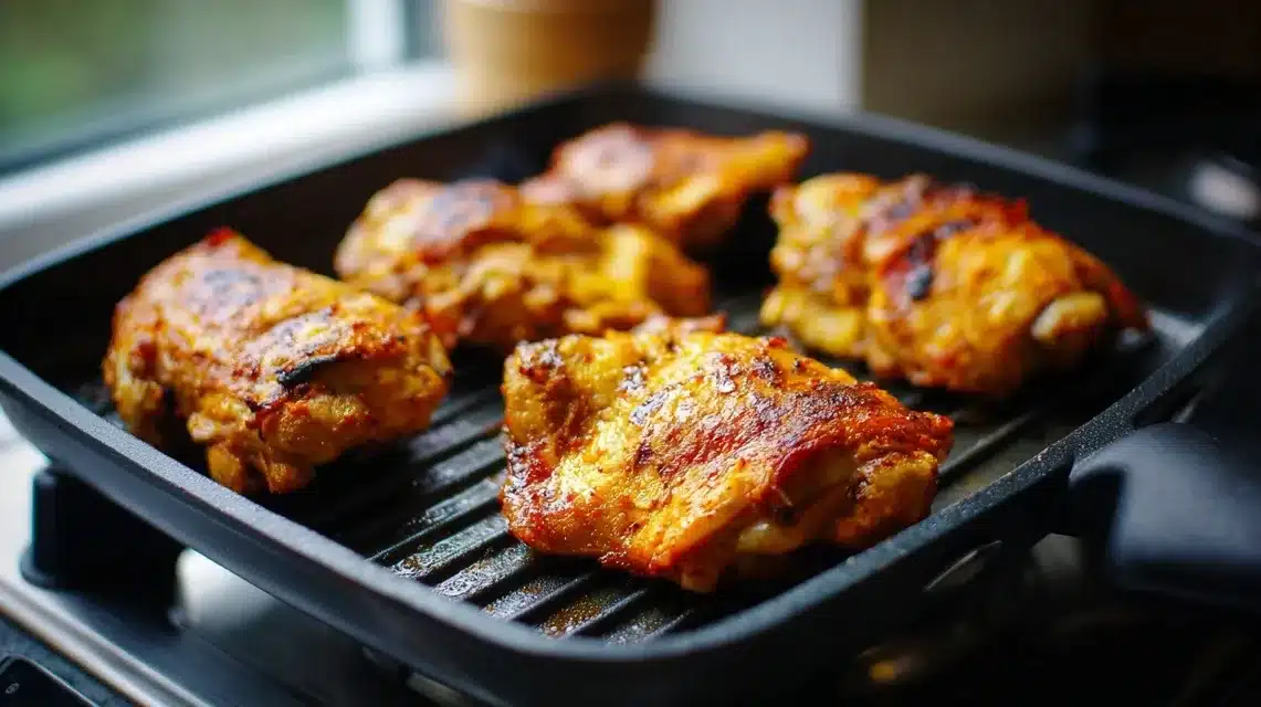 4Grilling teriyaki chicken thighs. Panda Express Grilled Teriyaki Chicken cooking on grill pan