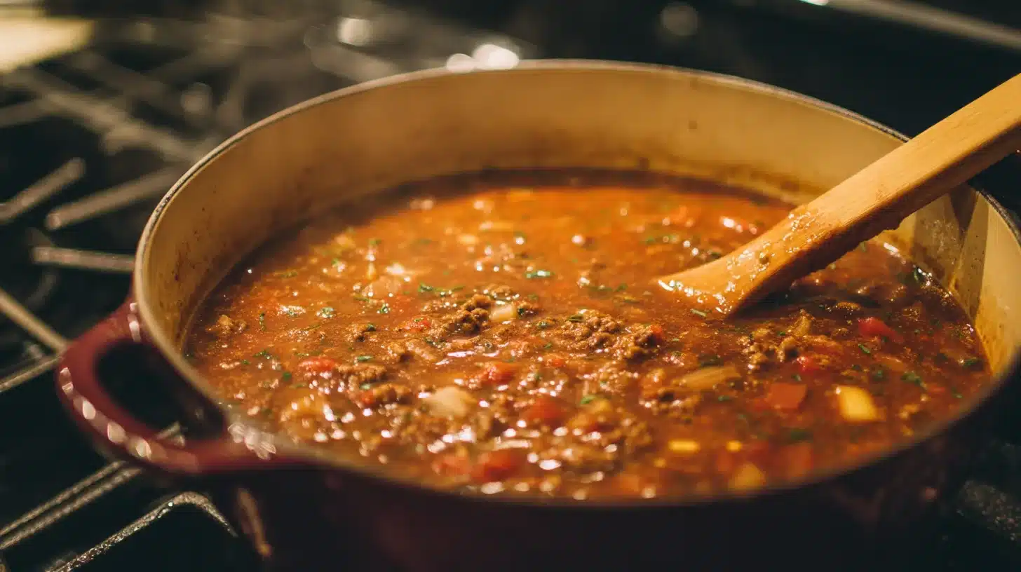 Simmering spicy chipotle chicken soup Spicy chipotle chicken soup simmering on stovetop