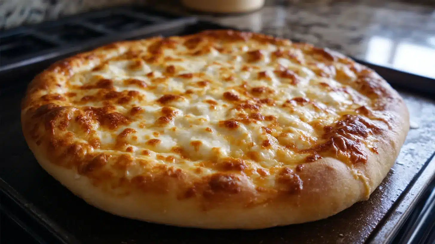 Pizza baking in the oven Chicken florentine pizza baking to golden perfection
