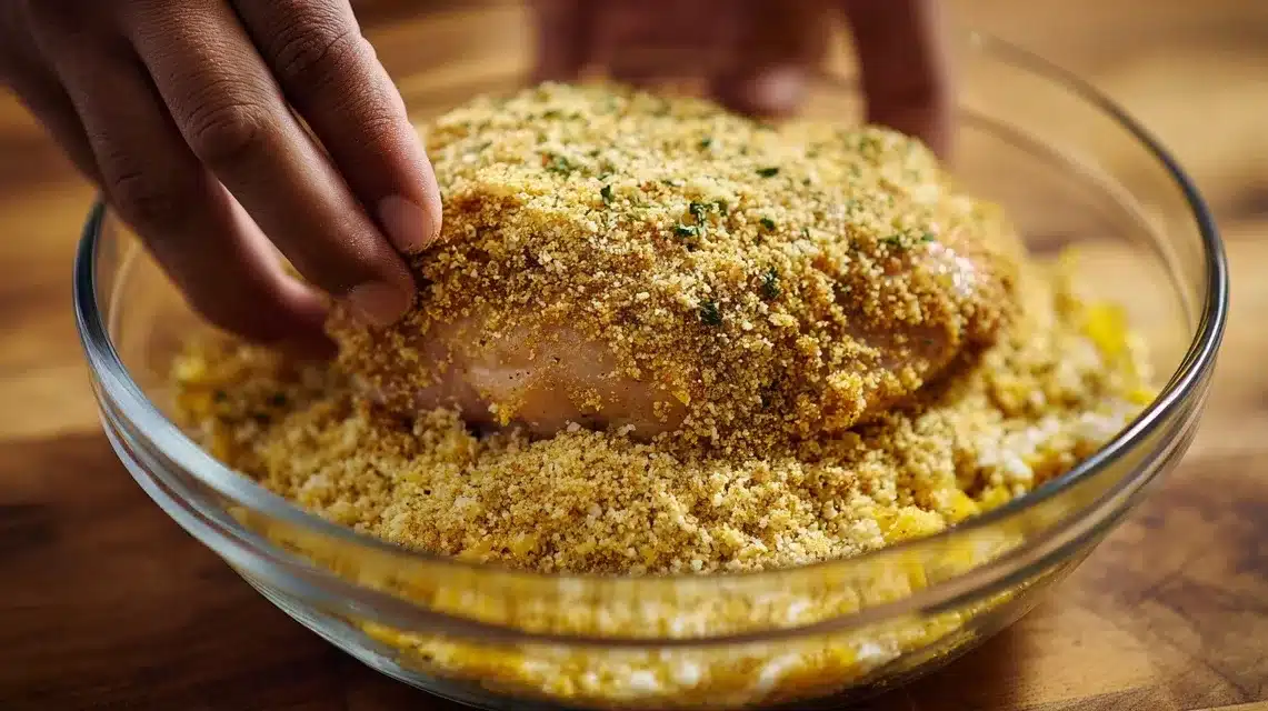 Sprinkling breadcrumbs on top Breadcrumb topping for hellmann's parmesan crusted chicken