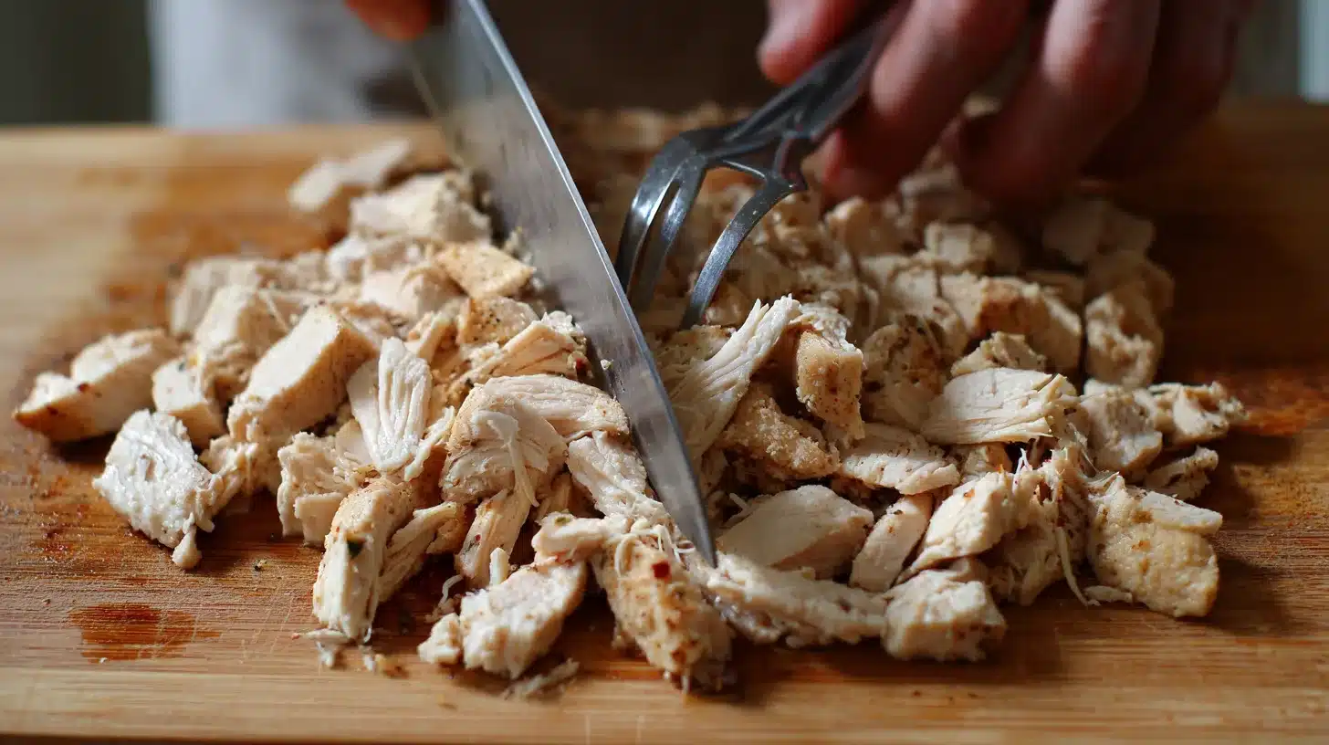 6 Shredding cooked chicken Shredding chicken for white bean chili
