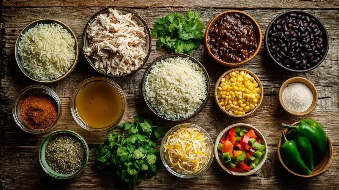 Ingredients for Mexican Chicken and Rice Bake Fresh ingredients for Mexican chicken and rice bake recipe