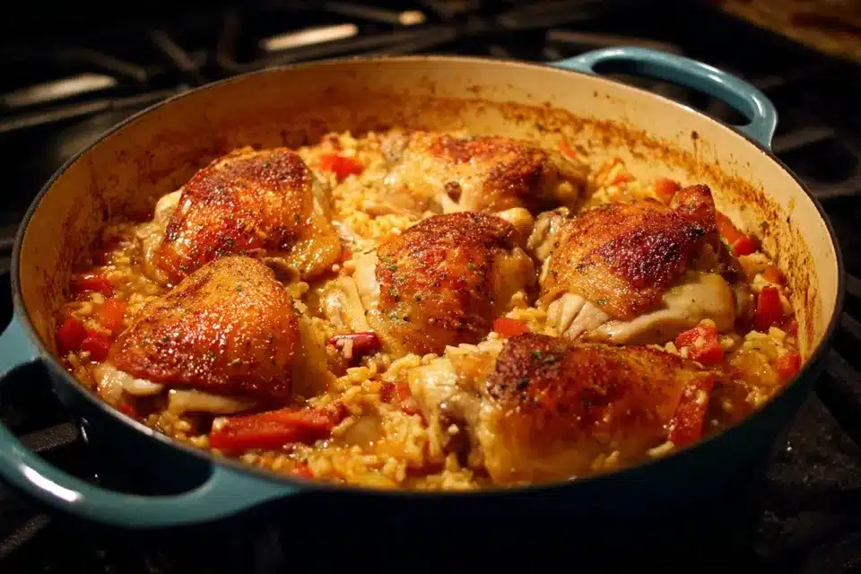 Returning chicken to pot Adding chicken back to Cajun Chicken and Rice