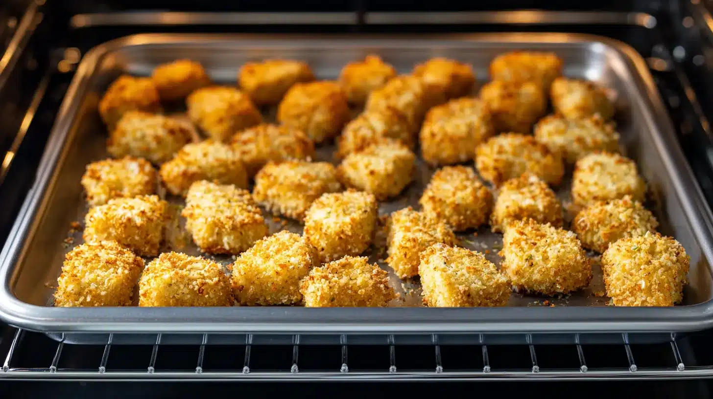 Cooking the coated chicken Bang Bang Chicken Bites cooking in air fryer