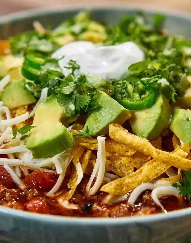 Crockpot Recipes: White Bean and Chicken Chili served on a rustic plate