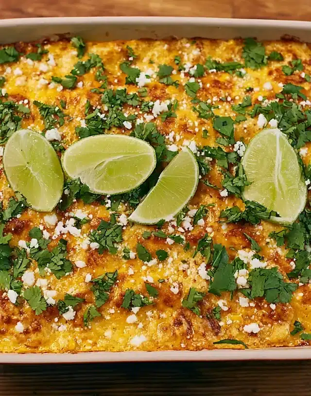 Street Corn Chicken Enchiladas served on a rustic plate