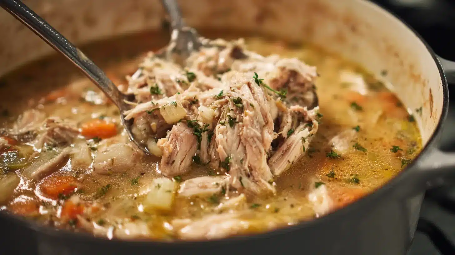 Shredding cooked chicken Shredded chicken for Crockpot Recipes: White Bean and Chicken Chili
