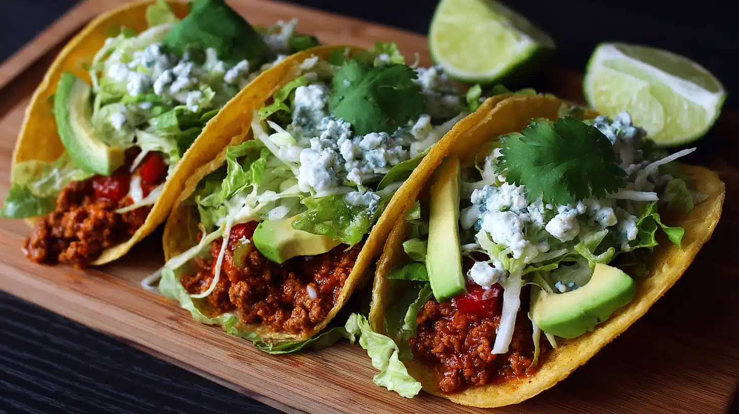 Topping the tacos Chicken and rice tacos topped with avocado, lettuce, and yogurt