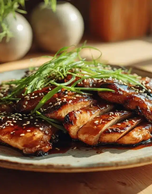Grilled Teriyaki Chicken Thighs served on a rustic plate
