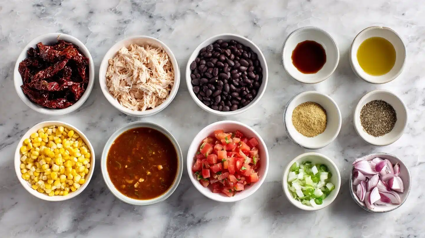 Ingredients for spicy chipotle chicken soup Ingredients for spicy chipotle chicken soup laid out on a kitchen counter