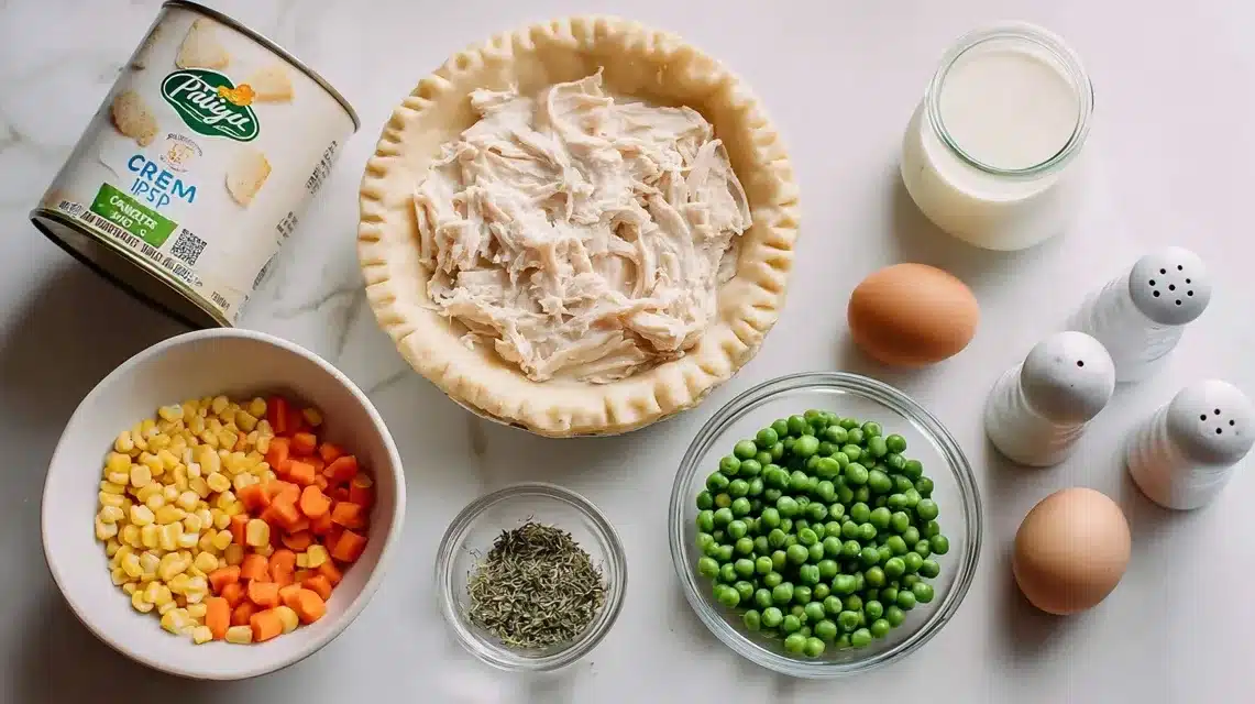 Chicken Pot Pie Ingredients on White Background