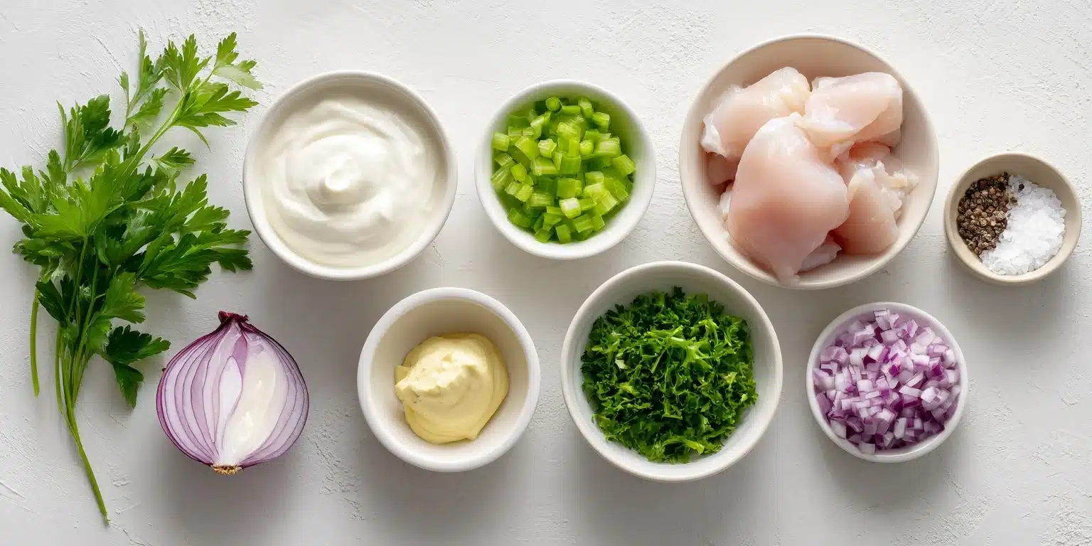 Ingredients for canned chicken healthy recipes on white background Clean view of canned chicken healthy recipes ingredients