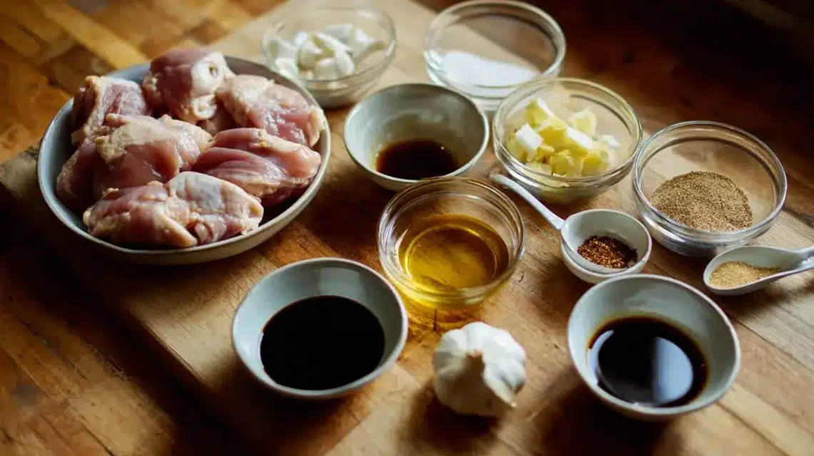 Ingredients for Panda Express Quick Grilled Teriyaki Chicken Raw ingredients for Panda Express Quick Grilled Teriyaki Chicken on kitchen counter