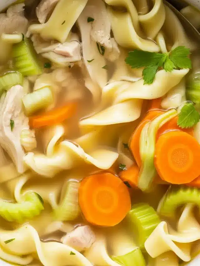 Delicious homemade chicken noodle soup with fresh ingredients and hearty broth