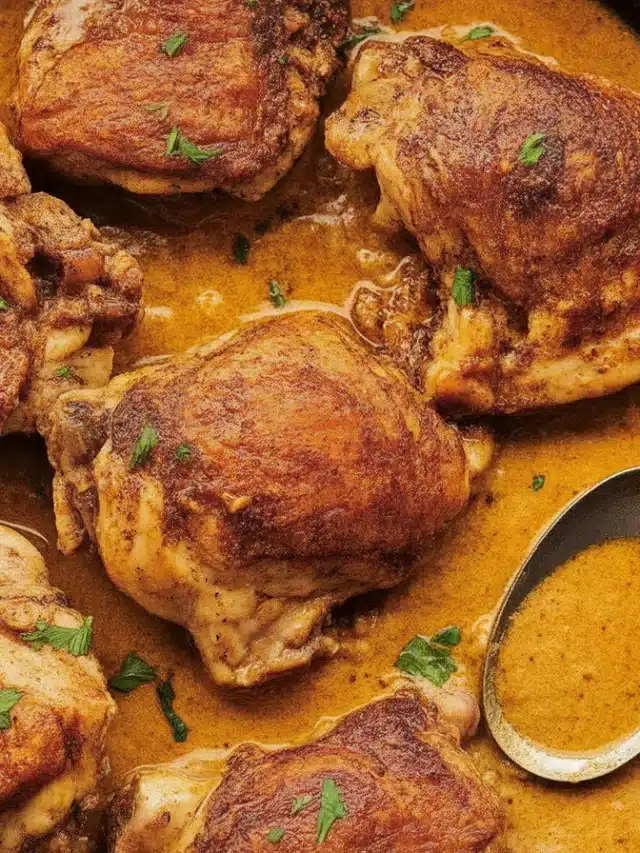 Juicy and flavorful honey garlic chicken thighs served on a plate with herbs.