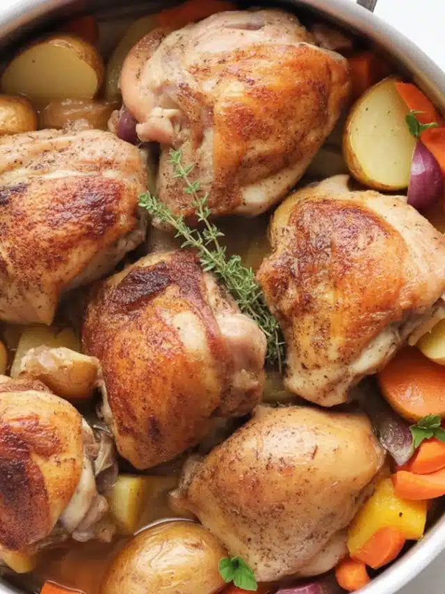 Hearty Chicken Pot Roast Crockpot with vegetables and gravy in a slow cooker.