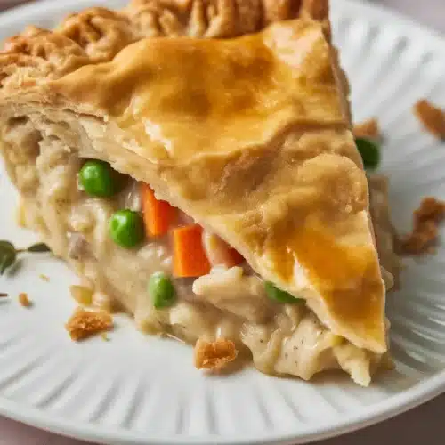Delicious Rotisserie Chicken Pot Pie with flaky crust and mixed vegetables.