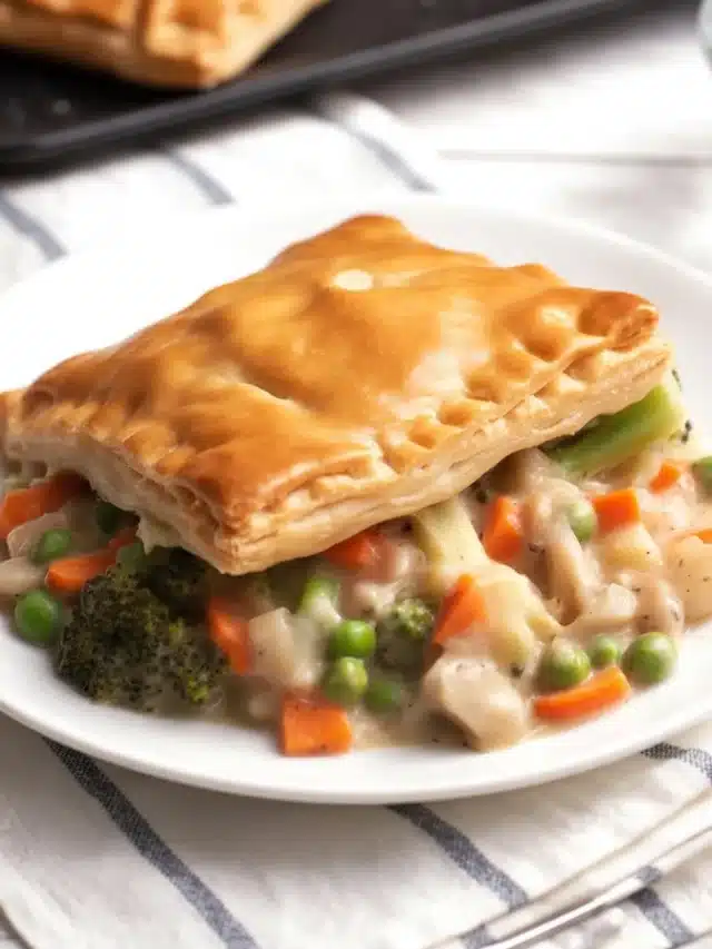 Delicious Quick Chicken Pot Pie with creamy filling and flaky crust