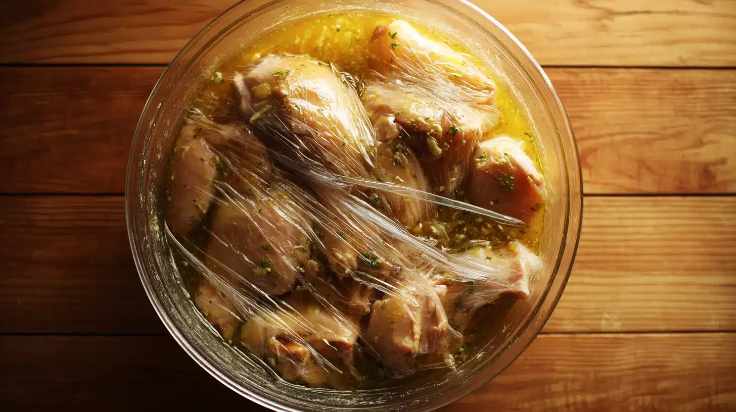 Marinated chicken resting in fridge hicken Tocino marinating overnight in refrigerator