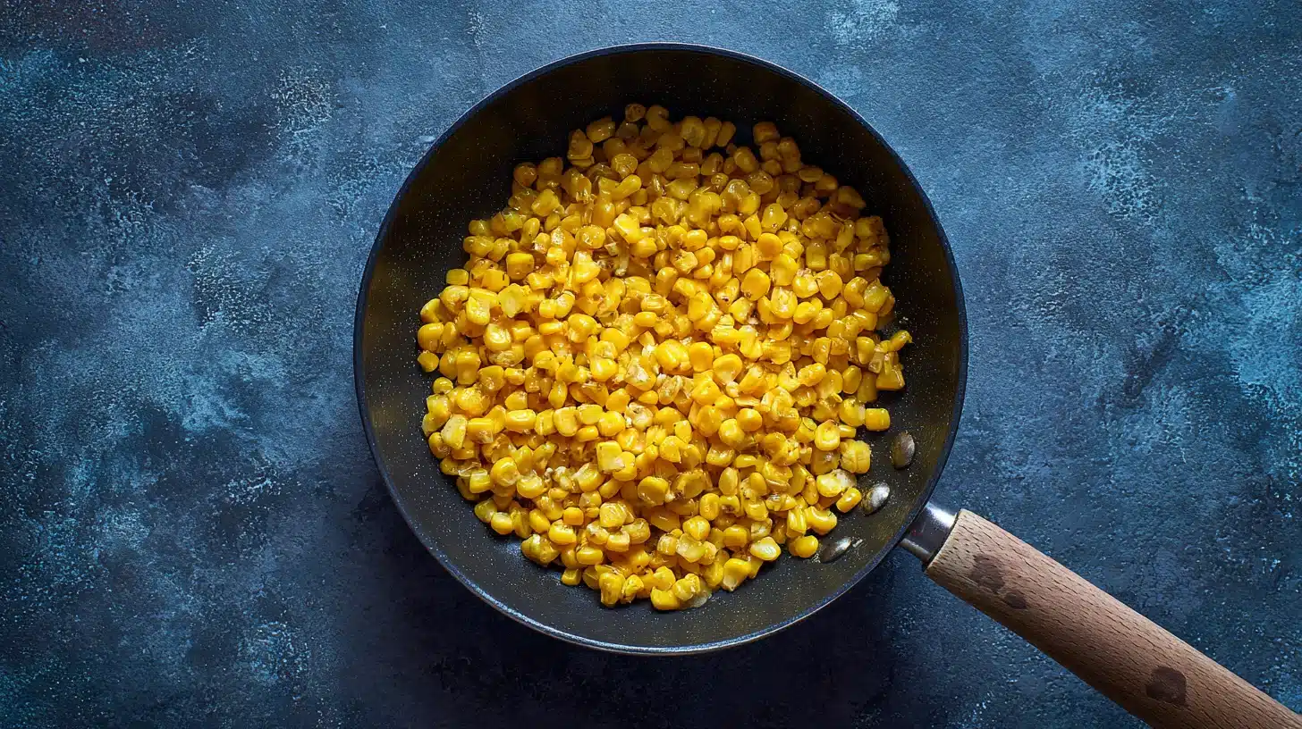 2Toasting corn kernels in skillet Toasted corn for High Protein Chicken Corn Bowl