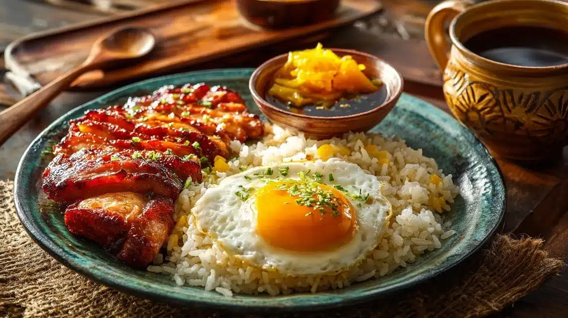 Finished Chicken Tocino on cozy kitchen table Chicken Tocino served on a rustic plate