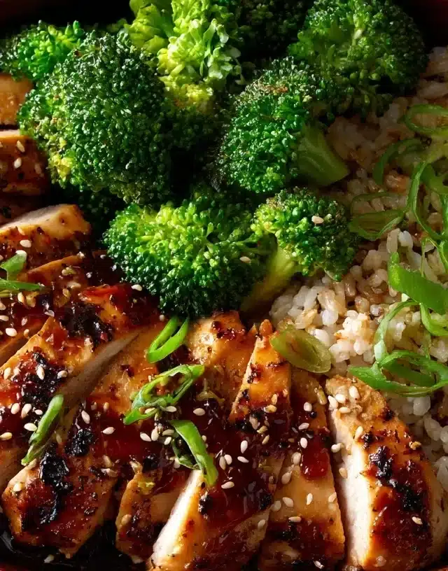Grilled chicken teriyaki Panda Express served on a rustic plate